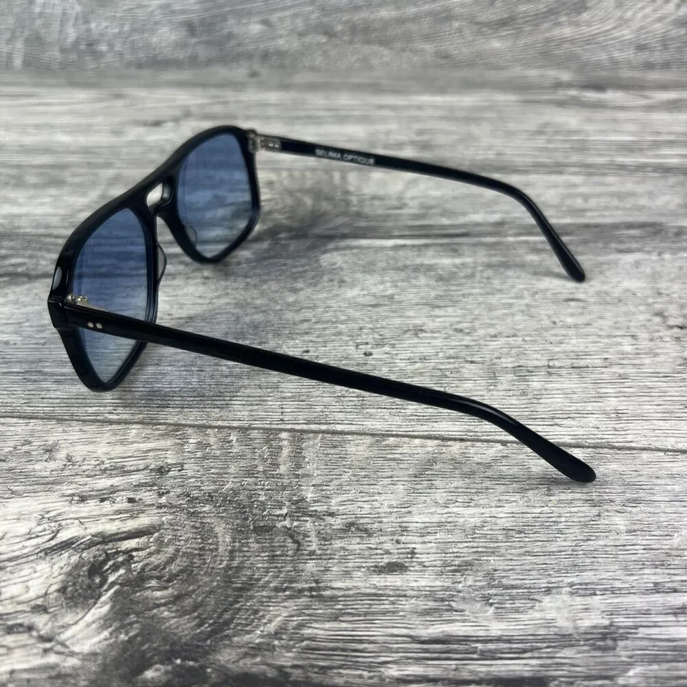 Selima Optique Nash Black Sunglasses Blue Lenses Rare 1 of 50 France